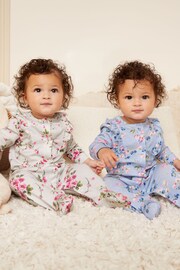 Love & Roses Blue/Grey Floral Baby 2 Pack Printed Ruffle Sleepsuit - Image 2 of 4