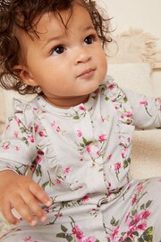 Love & Roses Blue/Grey Floral Baby 2 Pack Printed Ruffle Sleepsuit - Image 4 of 4