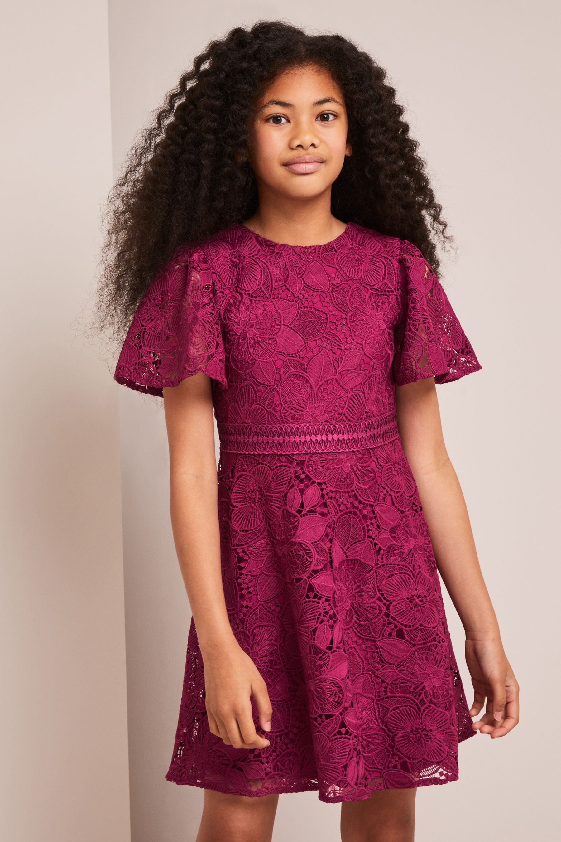 Buy Lipsy Berry Red Flutter Sleeve Lace Occasion Dress from Next Luxembourg