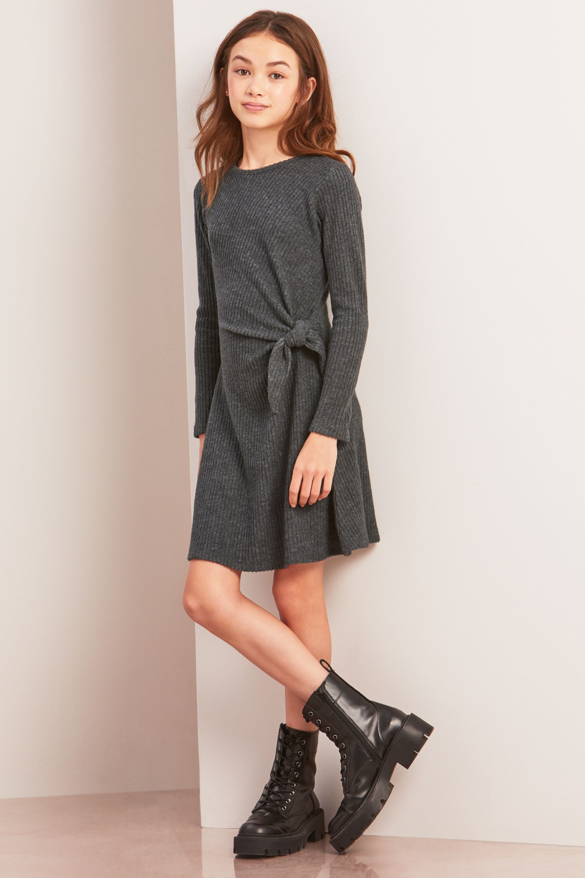 Lipsy Grey Cosy Tie Side Dress - Image 2 of 4