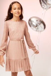 Lipsy Pink Metallic Plisse Shift Dress - Image 1 of 4