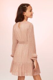 Lipsy Pink Metallic Plisse Shift Dress - Image 3 of 4