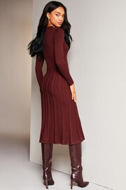 Lipsy Berry Red Long Sleeve Fit and Flare Cable Knitted Dress - Image 2 of 4
