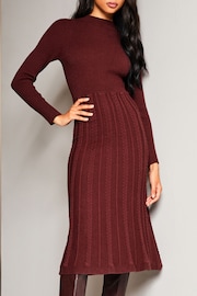 Lipsy Berry Red Long Sleeve Fit and Flare Cable Knitted Dress - Image 4 of 4