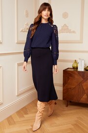 Love & Roses Navy Blue Long Sleeve Lace Dobby Spot Mix Blouse - Image 4 of 4