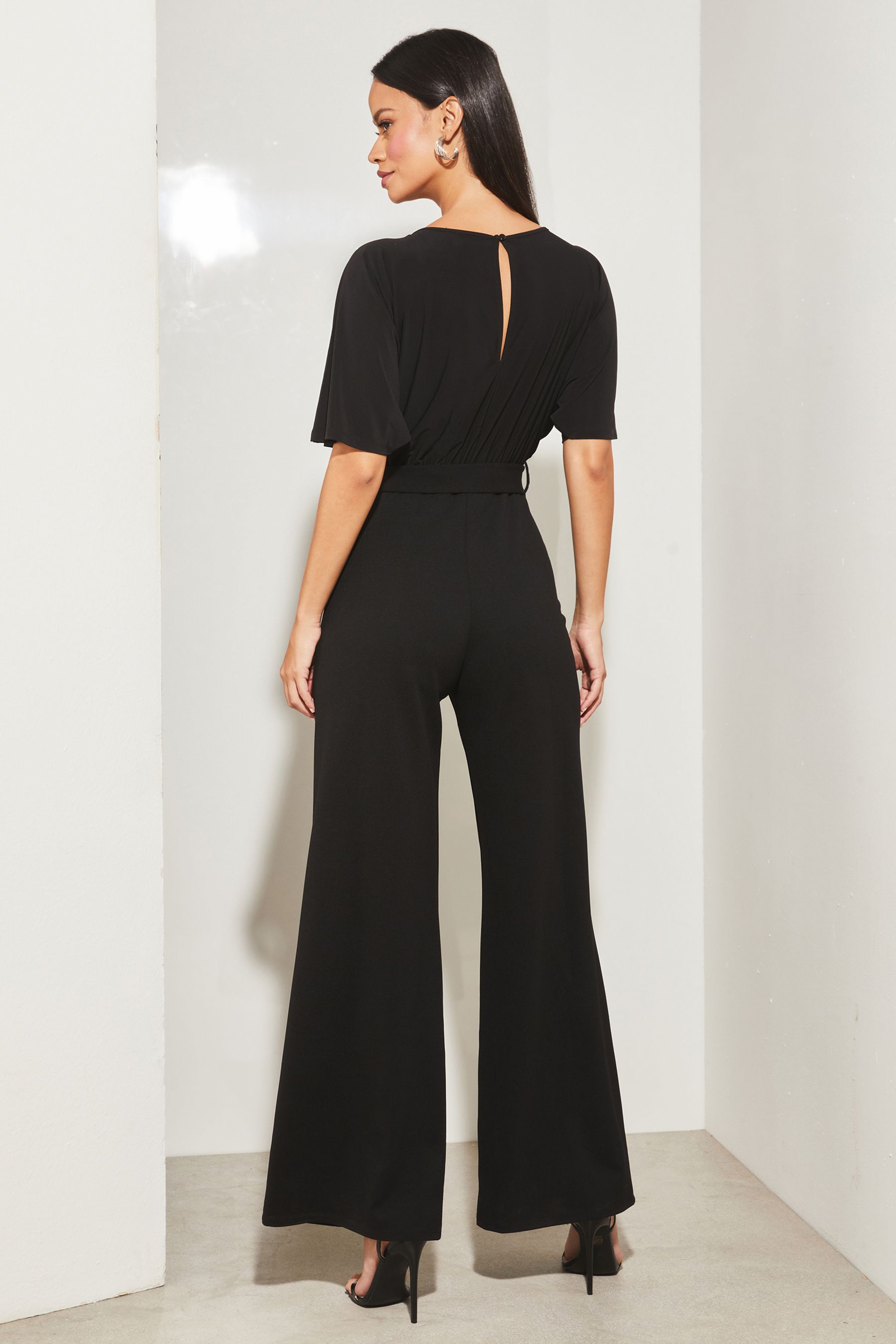 Buy Lipsy Black Hotfix Belted Wide Leg Flutter Sleeve Jumpsuit from Next Luxembourg