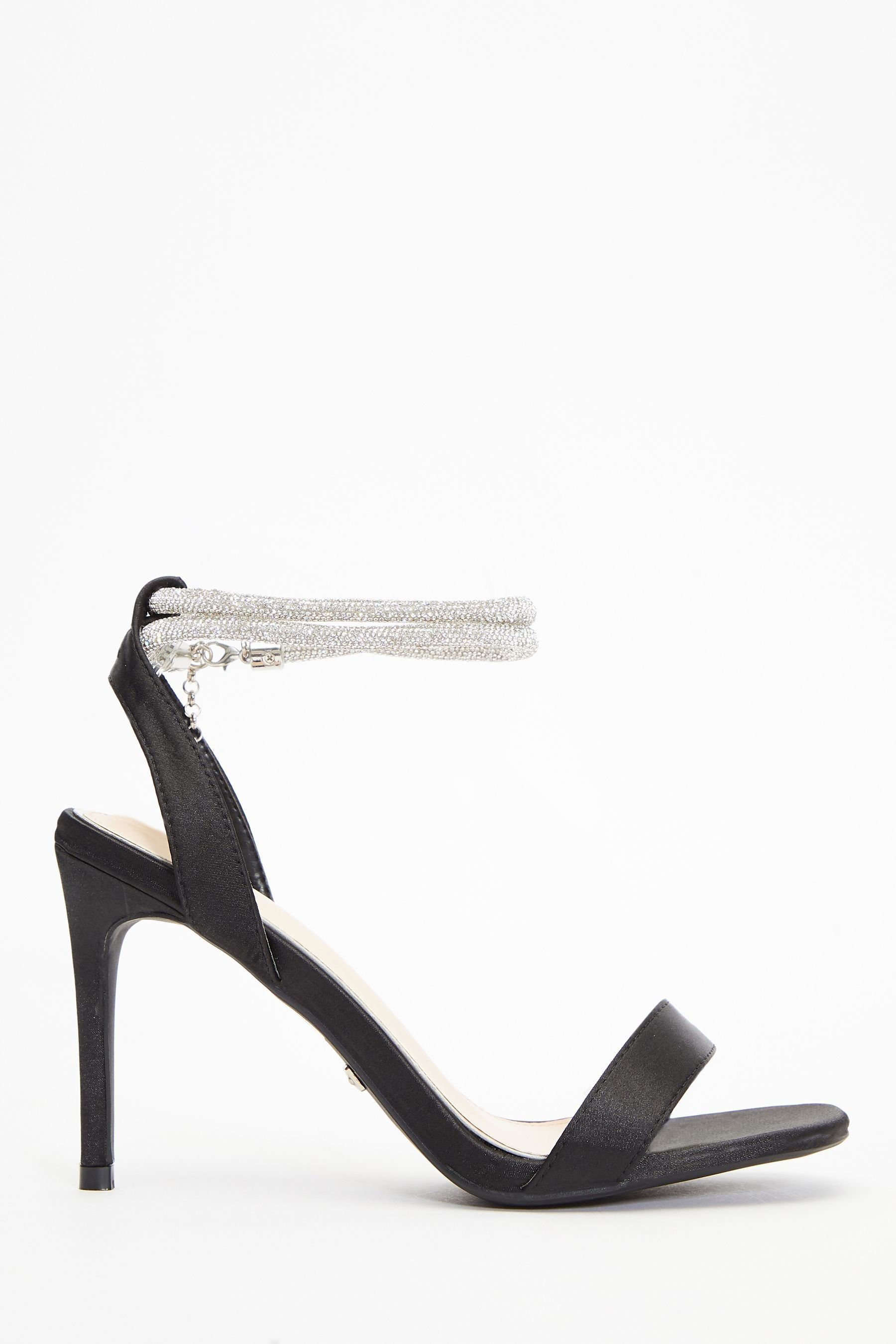 Buy Quiz Black Satin Diamante Strap Heeled Sandals from Next Ireland