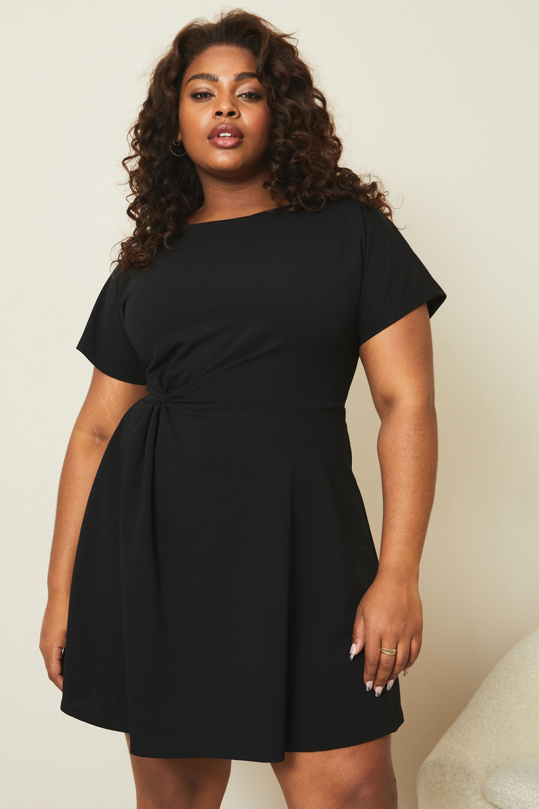 Buy Lipsy Black Curve Twist Side Shorts Sleeve Mini Skater Dress from Next Canada