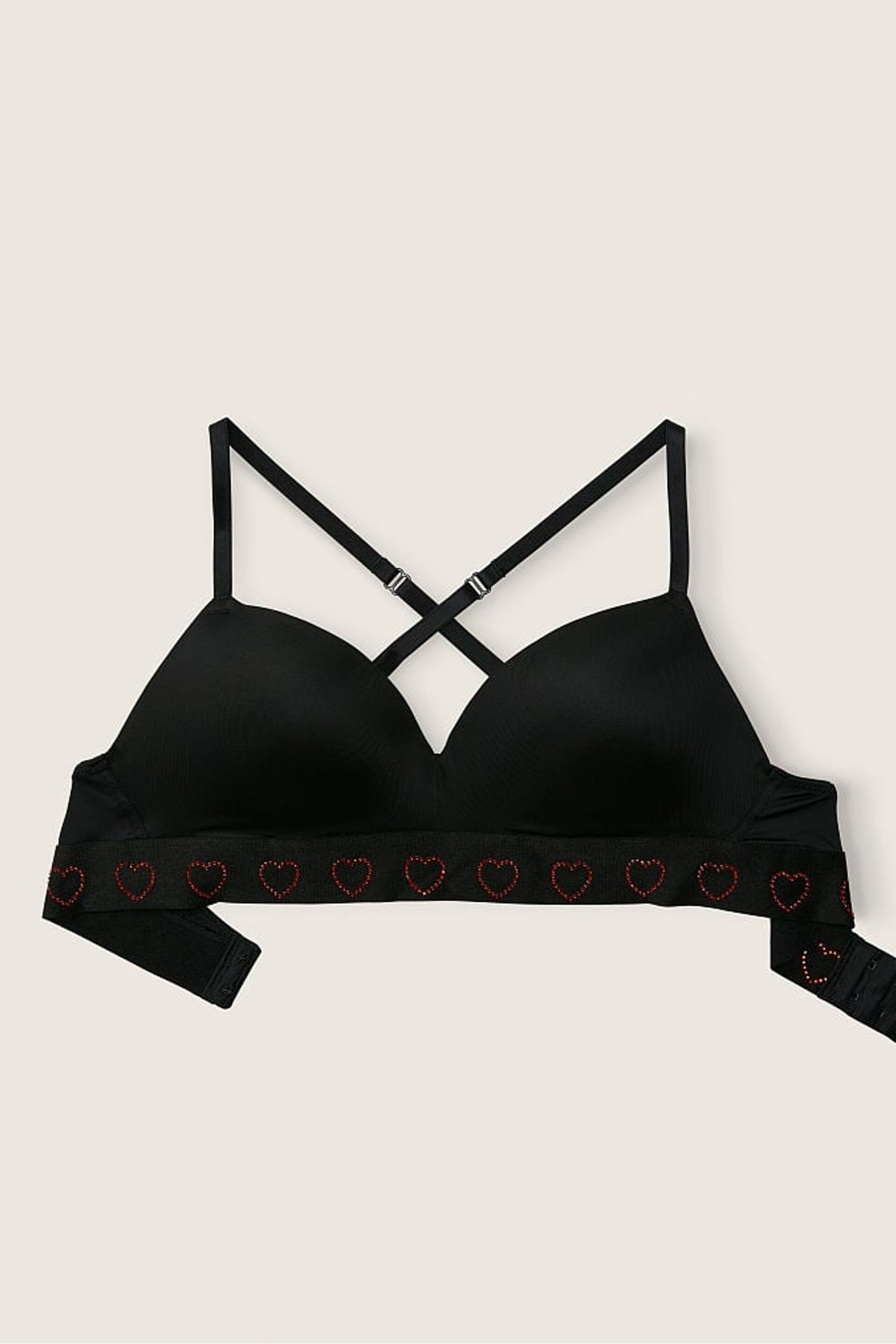 Victoria's Secret PINK Pure Black Heart Shine Smooth Non Wired Push Up T-Shirt Bra - Image 4 of 5