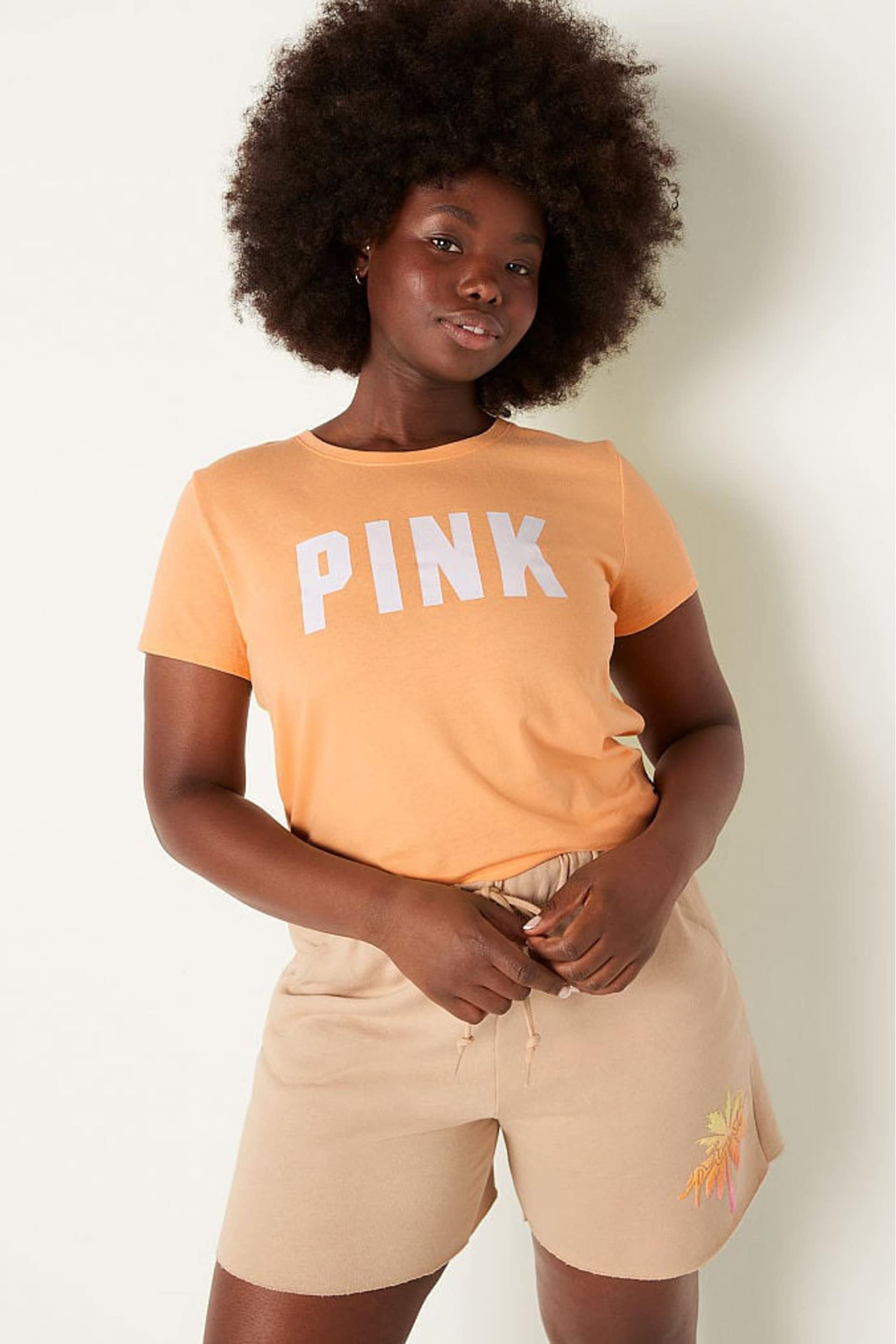 Victoria's Secret PINK Light Orange Logo Short Sleeve T-Shirt - Image 1 of 3