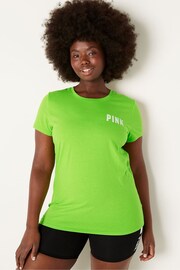 Victoria's Secret PINK Bloom Green Logo Short Sleeve T-Shirt - Image 1 of 3