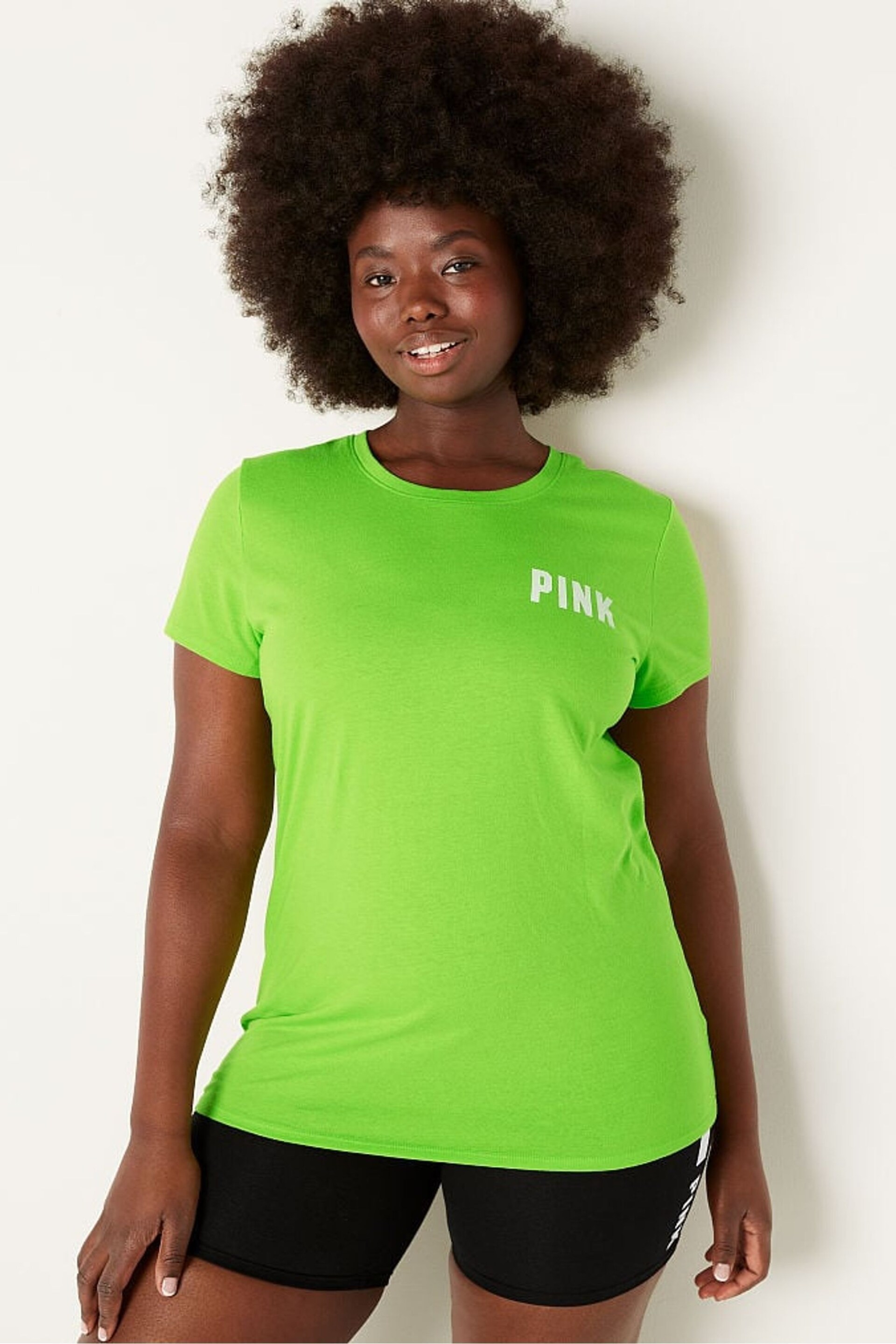 Victoria's Secret PINK Bloom Green Logo Short Sleeve T-Shirt - Image 1 of 3