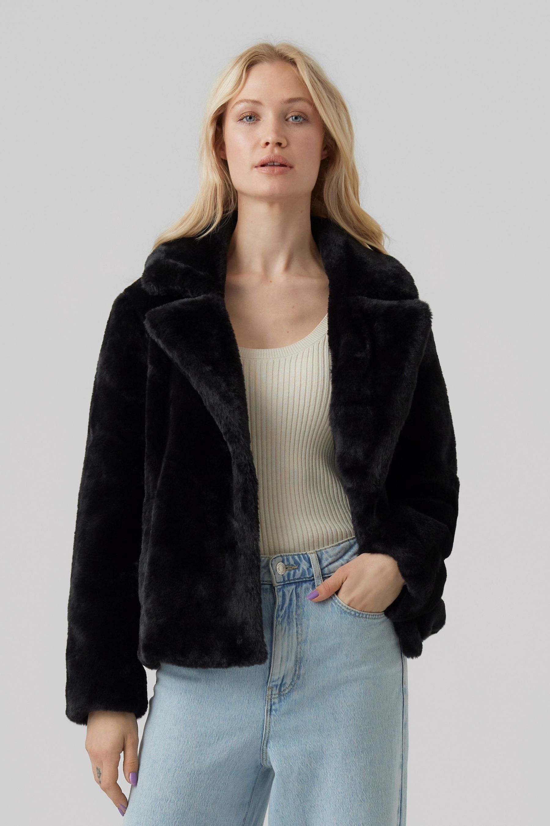 Buy VERO MODA Black Faux Fur Coat from Next Luxembourg