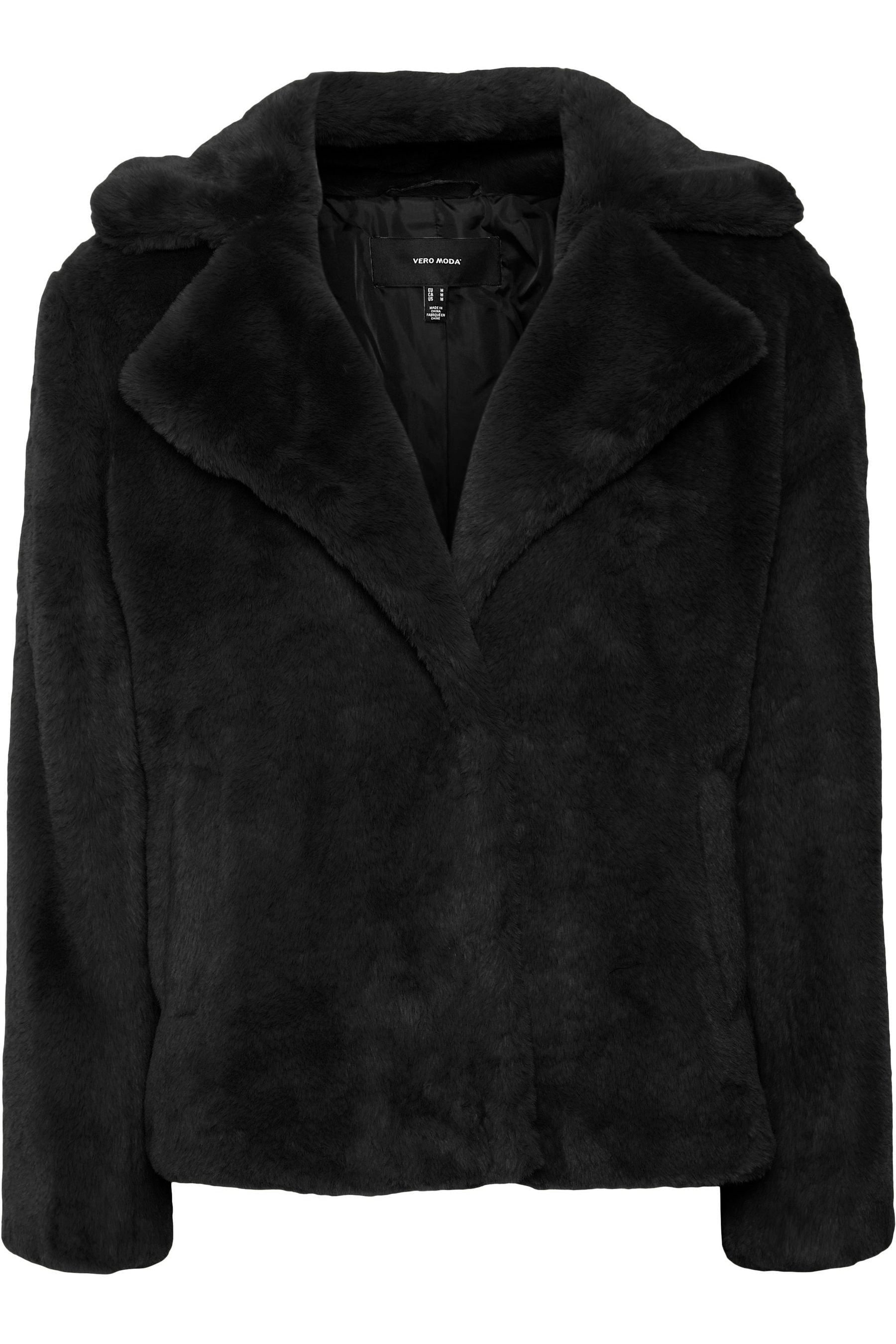 Vero moda faux fur coat black new arrivals