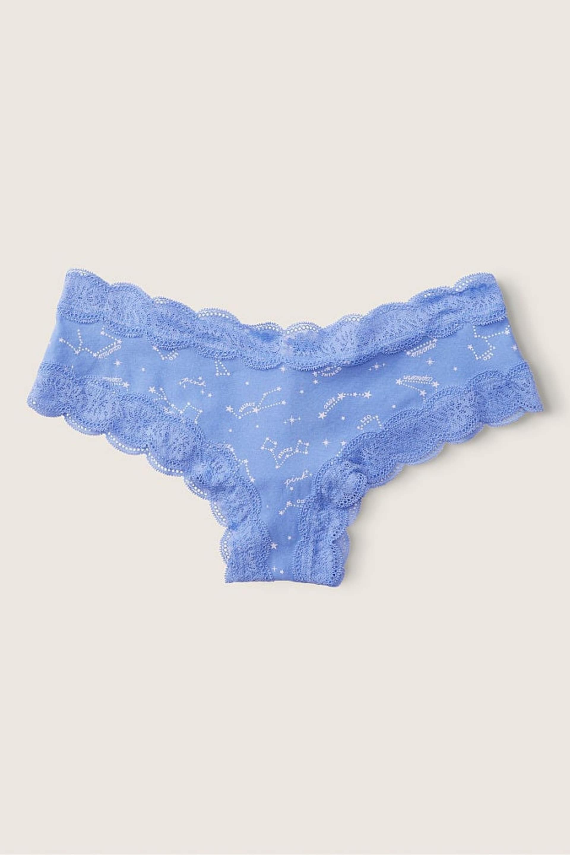 Victoria's Secret PINK Cornflower Blue Constellation Print Blue Lace Trim Cheeky Knickers - Image 1 of 1