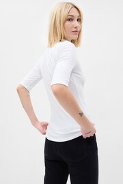 Gap White Ribbed Stripe Short Sleeve Mock Neck T-Shirt - Image 2 of 5