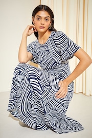 Friends Like These Navy Swirl ITY Angel Shorts Sleeve Midi Dress - Image 3 of 4