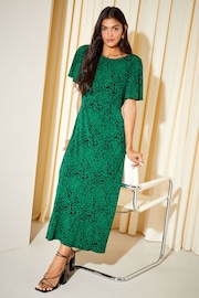 Friends Like These Green Animal ITY Angel Shorts Sleeve Midi Dress - Image 1 of 4