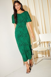 Friends Like These Green Animal ITY Angel Shorts Sleeve Midi Dress - Image 2 of 4