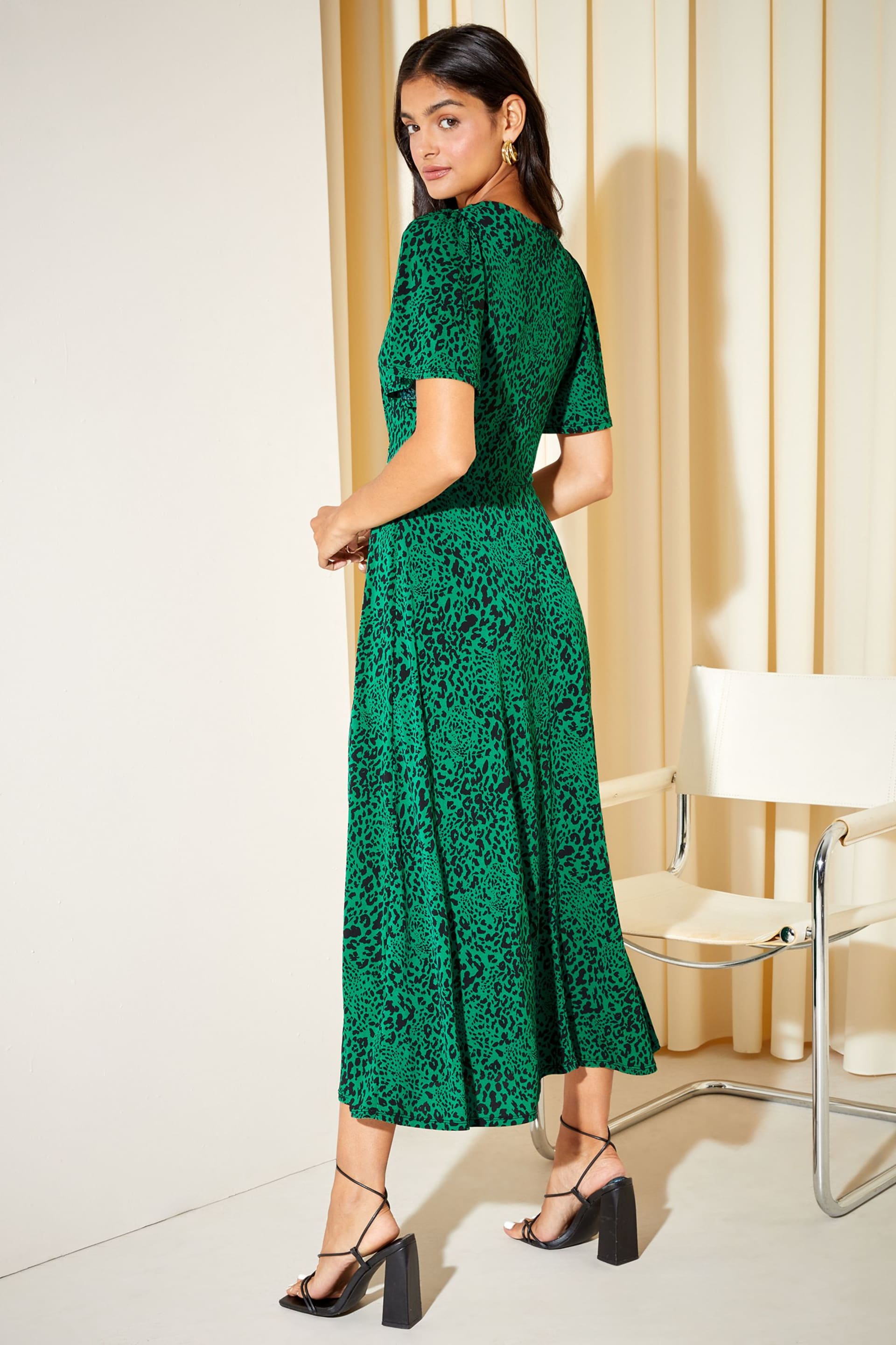 Friends Like These Green Animal ITY Angel Shorts Sleeve Midi Dress - Image 4 of 4