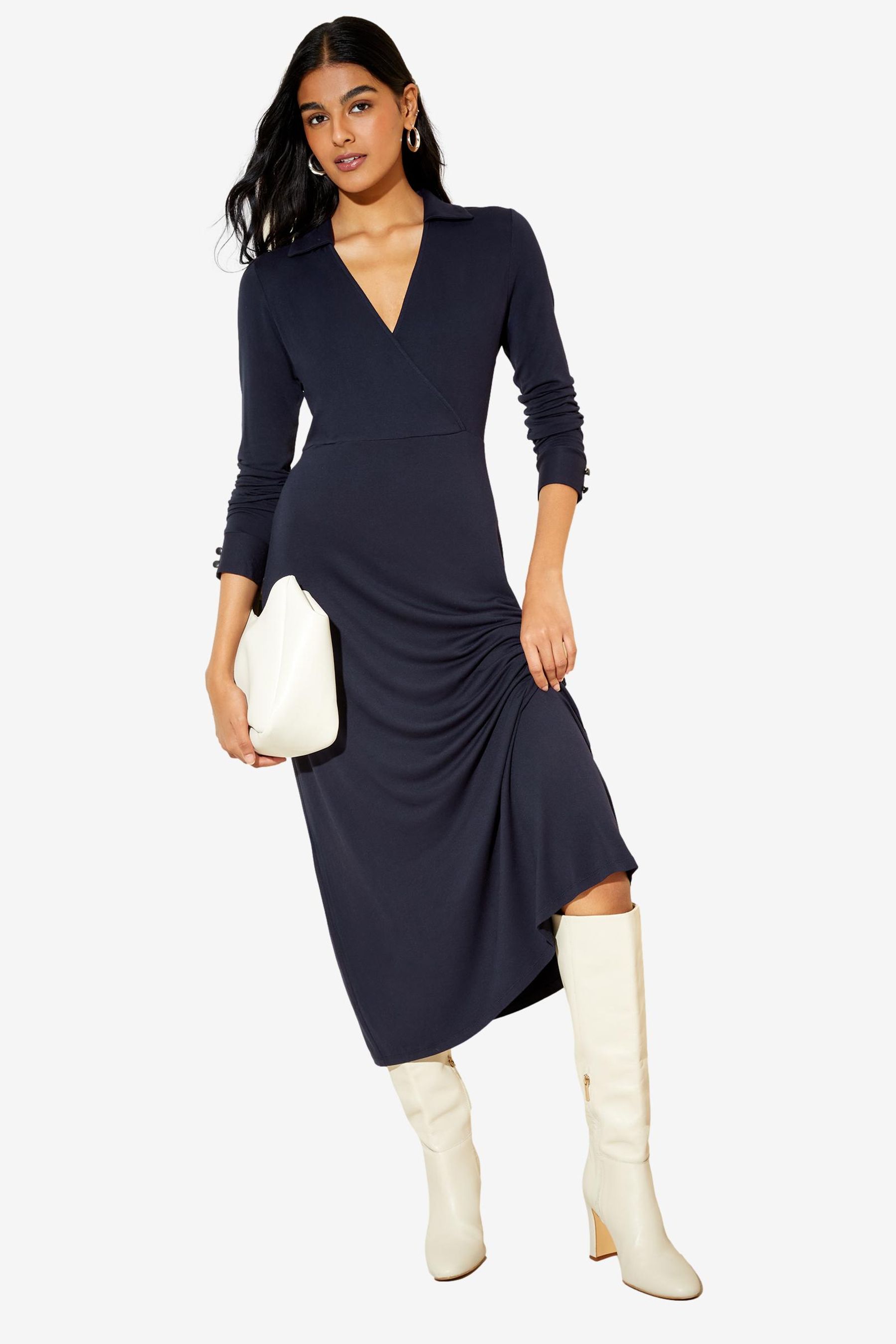 Buy Friends Like These Navy Blue Long Sleeve Jersey Wrap Midi Dress from Next Luxembourg