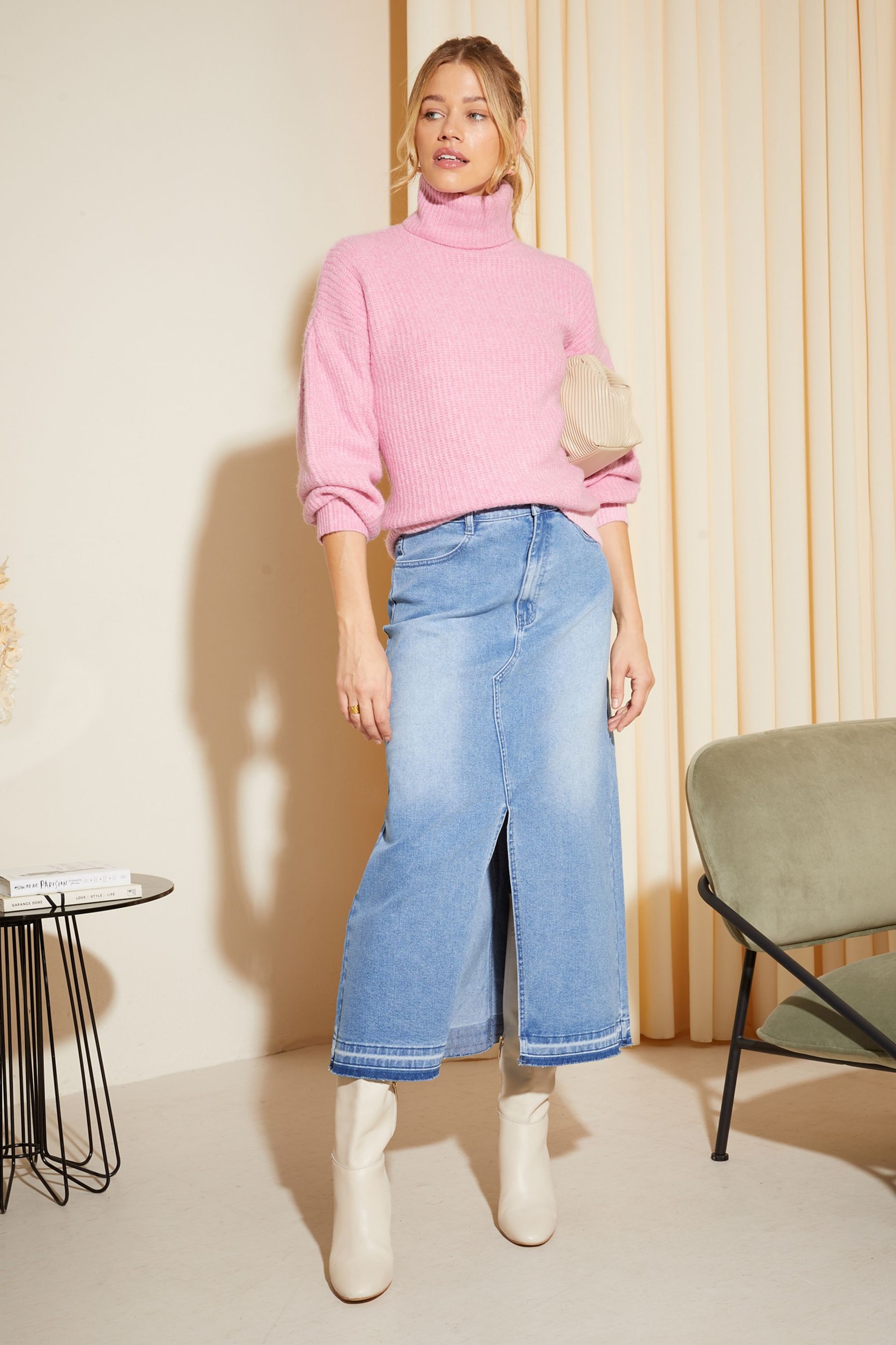 Friends Like These Pink Cosy Roll Neck Rib Jumper - Image 2 of 4