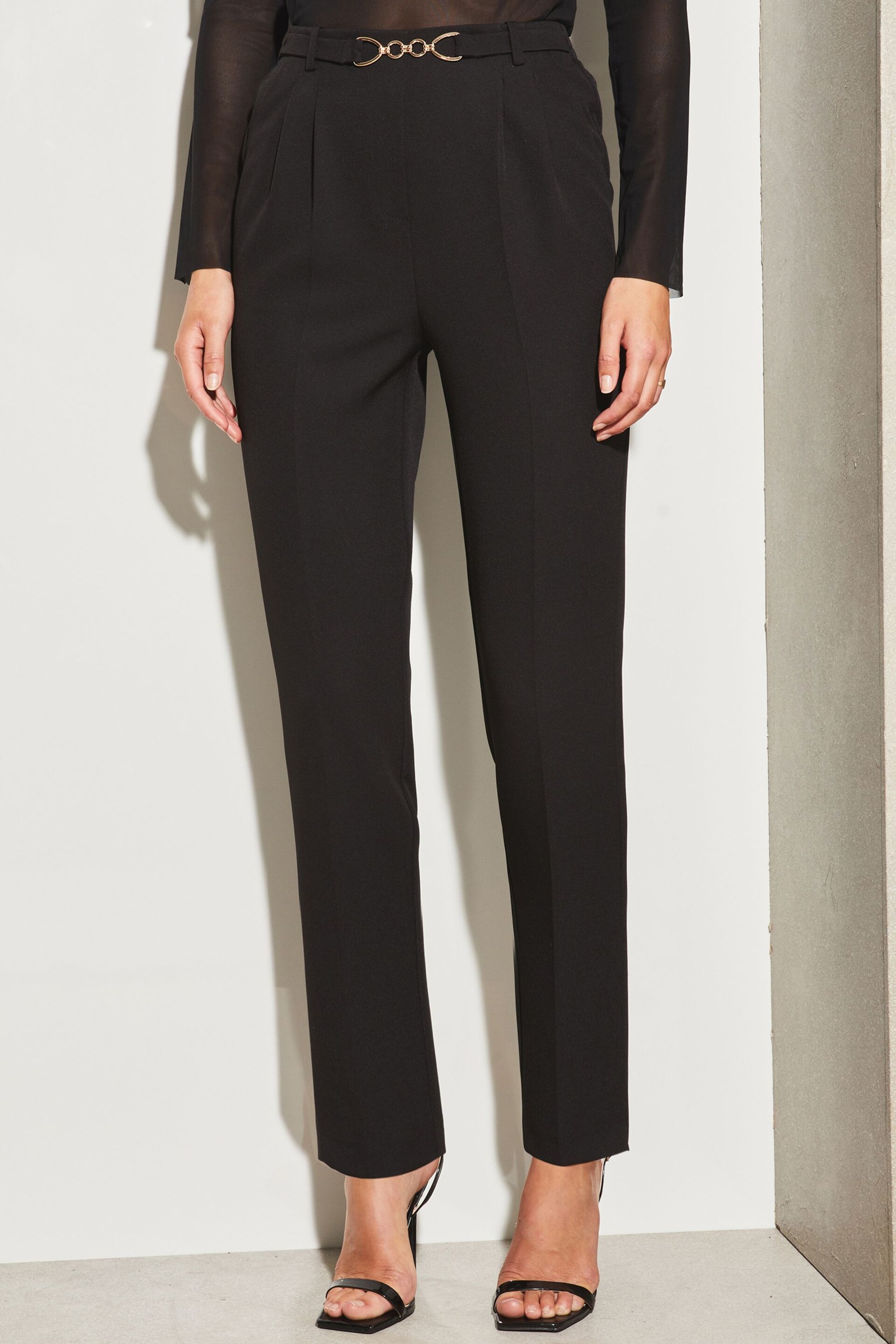 Lipsy Black Petite Tailored Trim Detail Slim Leg Trousers - Image 1 of 4