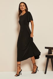 Friends Like These Black ITY Flutter Short Sleeve Midi Dress - Image 3 of 4