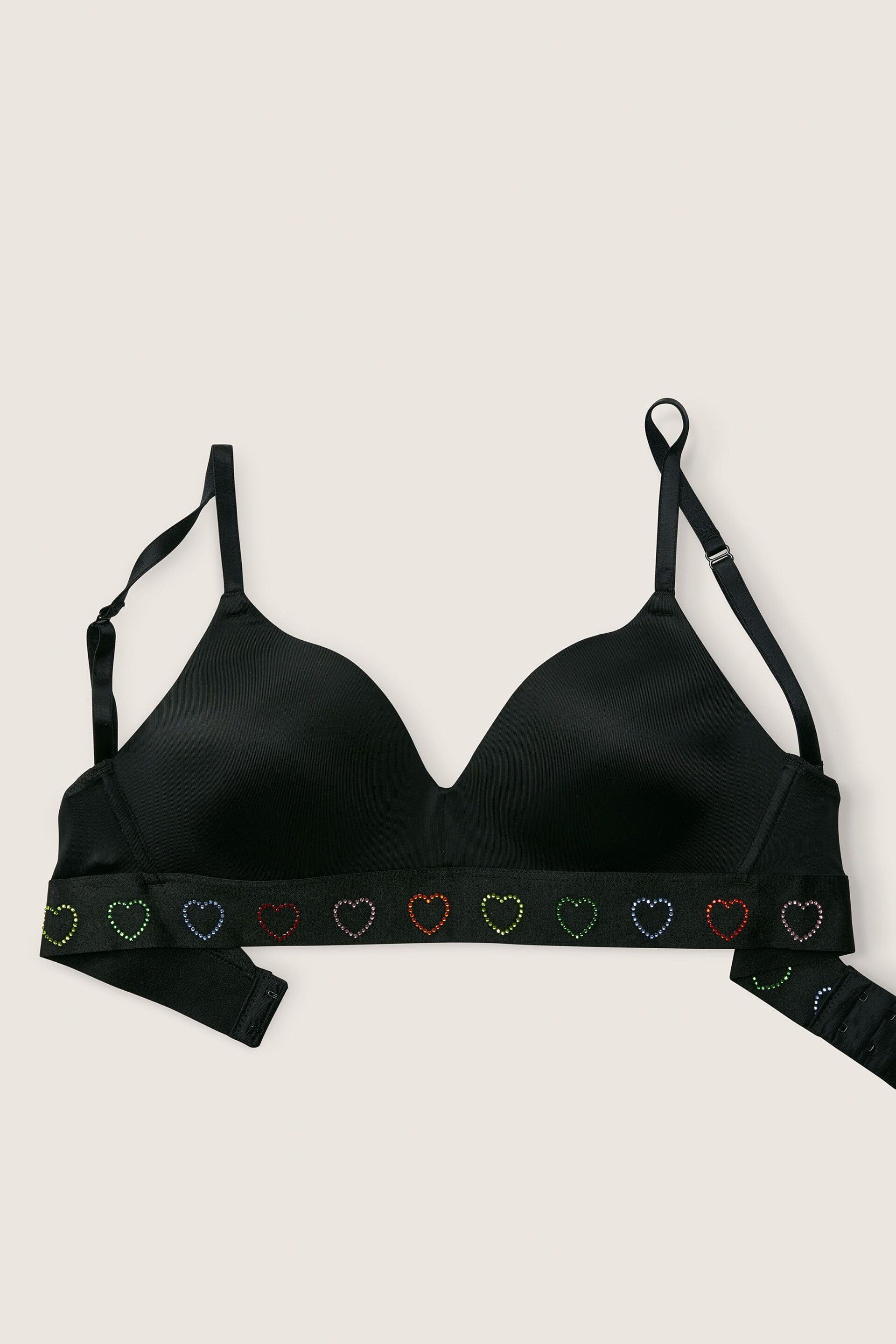 Victoria's Secret PINK Pure Black Rainbow Diamante Non Wired Lightly Lined Smooth T-Shirt Bra - Image 3 of 5