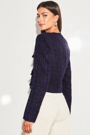 Lipsy Navy Blue Boucle Cropped Tailored Button Through Pocket Blazer Jacket - Image 2 of 4