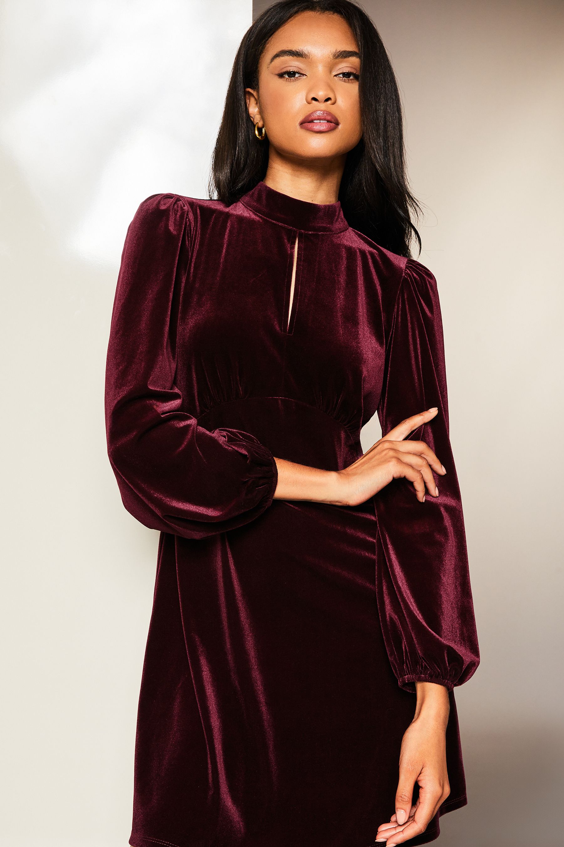 High neck velvet dress top