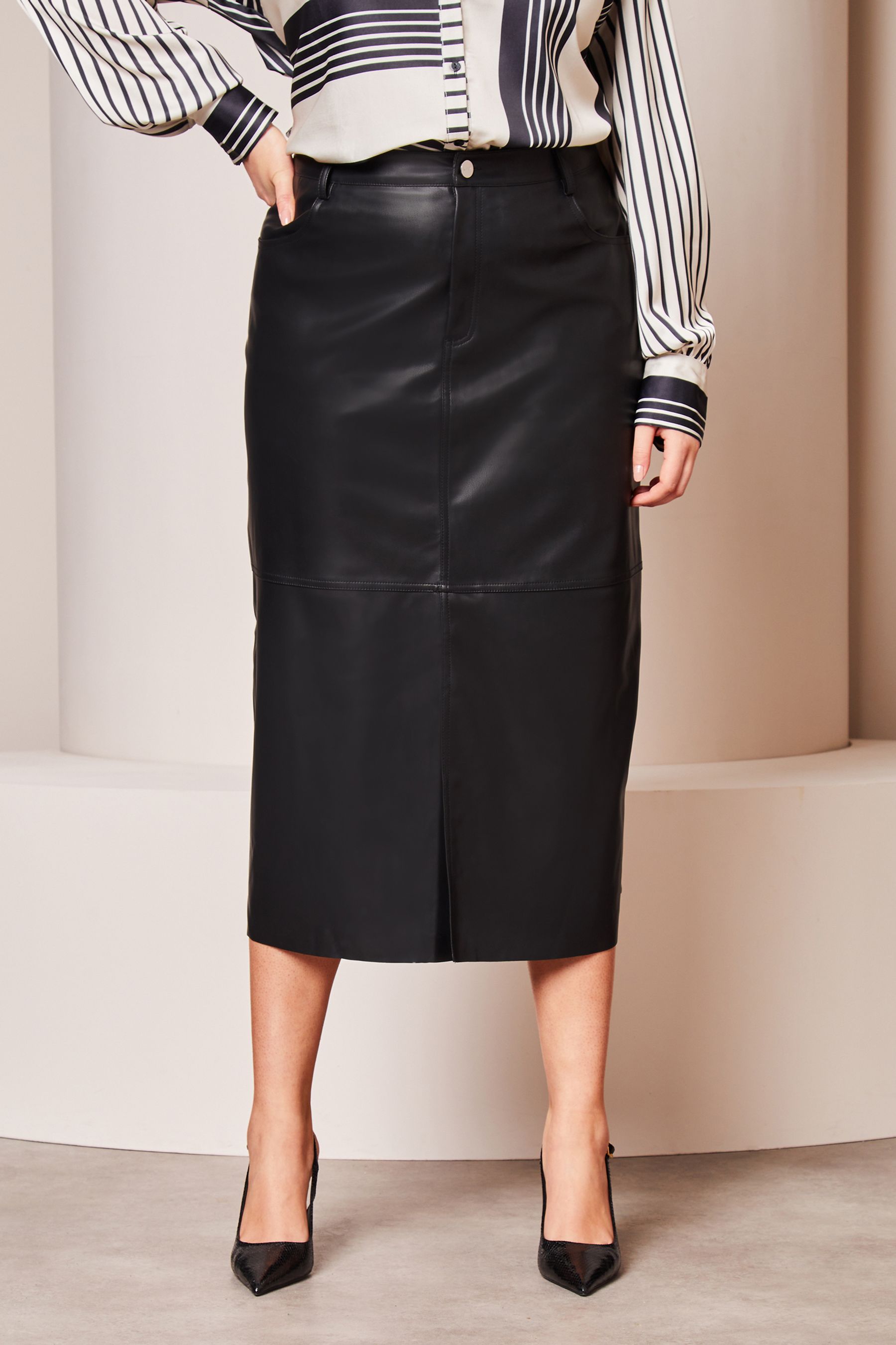 Leather midi skirt with front zip online