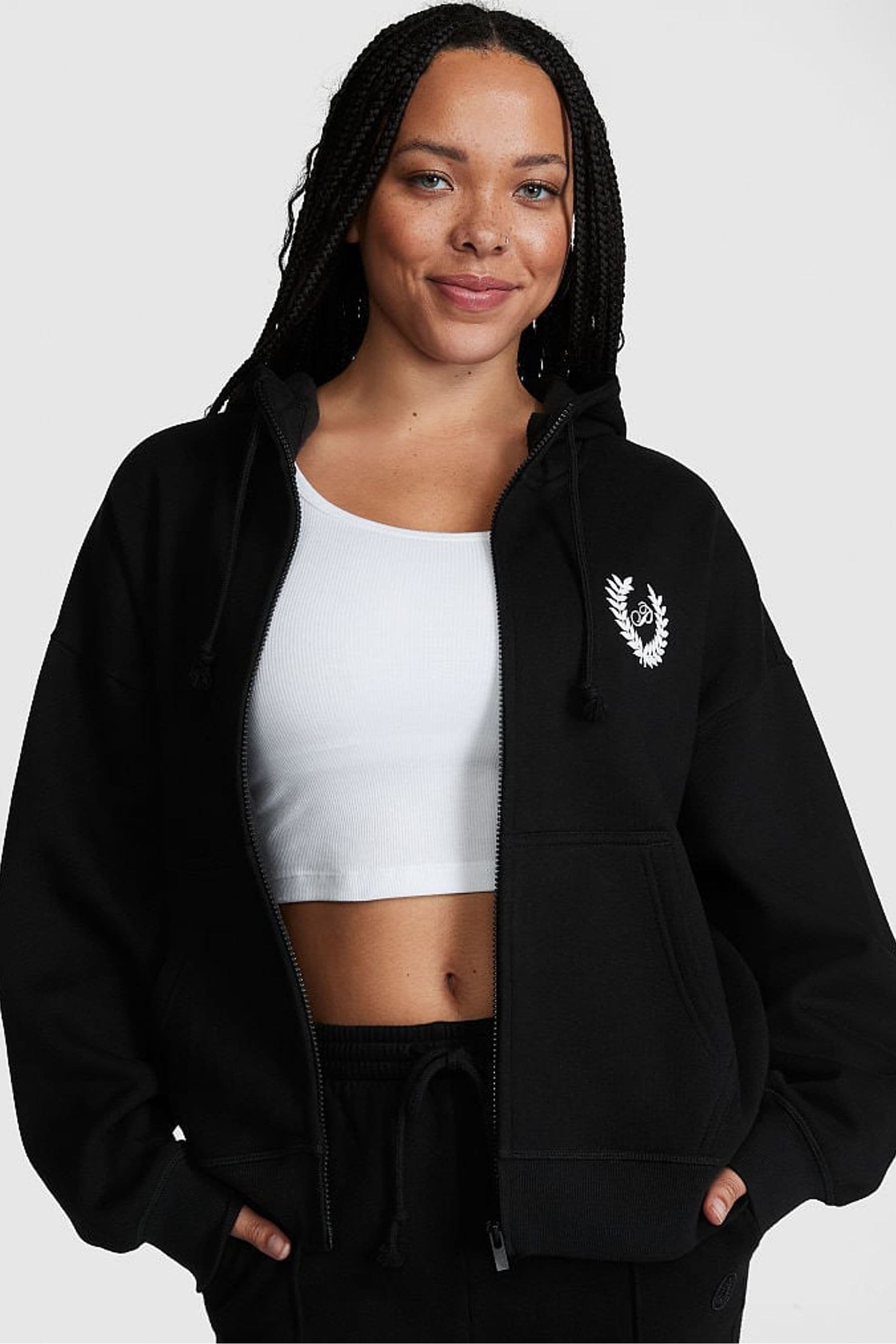 Buy Victoria s Secret PINK Pure Black Zip Up Hoodie from the Next UK online shop