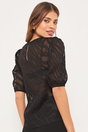 Lipsy Black Zebra Puff Print Short Sleeve Top - Image 2 of 4