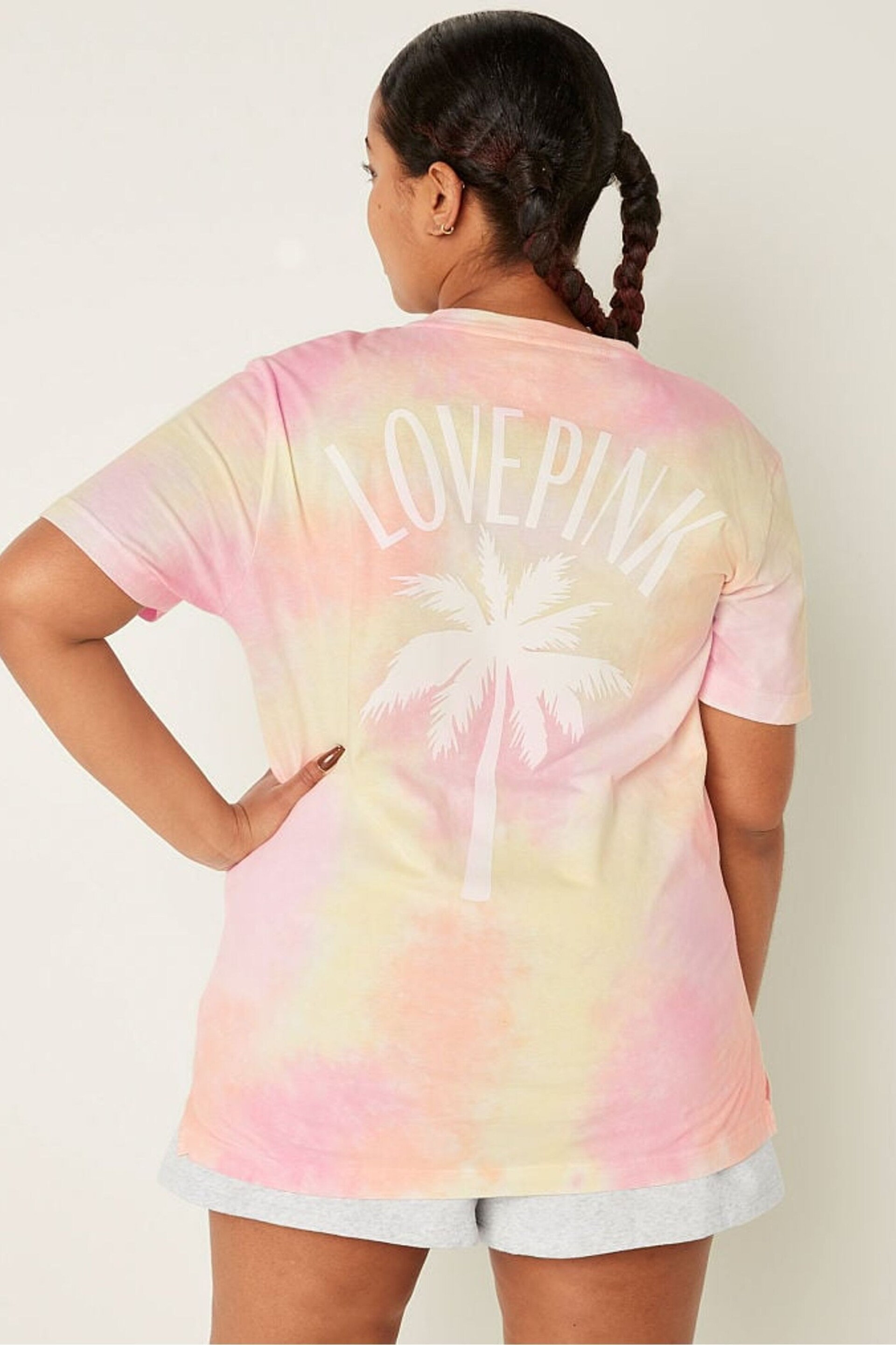 Victoria's Secret PINK Misty Lilac Tie Dye Cotton ShortSleeve Henley Campus TShirt - Image 2 of 5