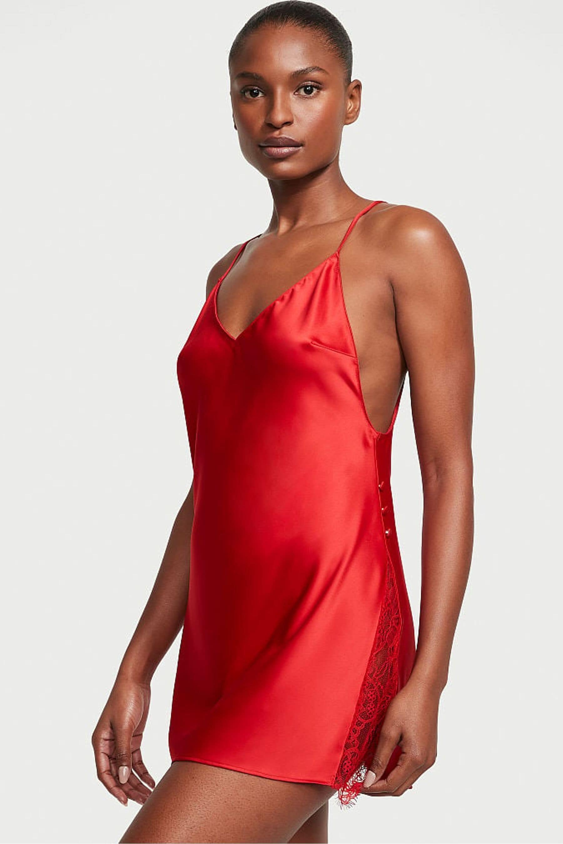 Buy Victoria s Secret Lipstick Red Satin Plunge Button Slip Dress from the Next UK online shop