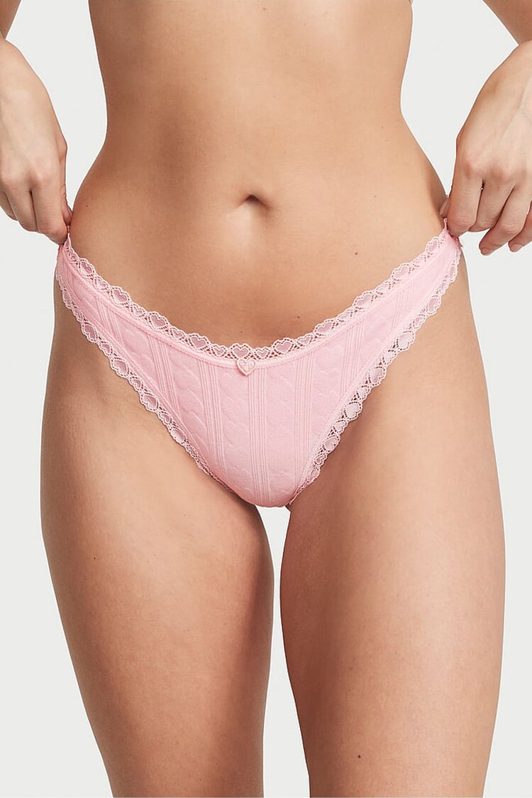 Victoria's Secret Pretty Blossom Pink Pointelle Thong Knickers - Image 1 of 2