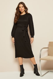 Friends Like These Black Cosy Belted Midi Dress - Image 1 of 4