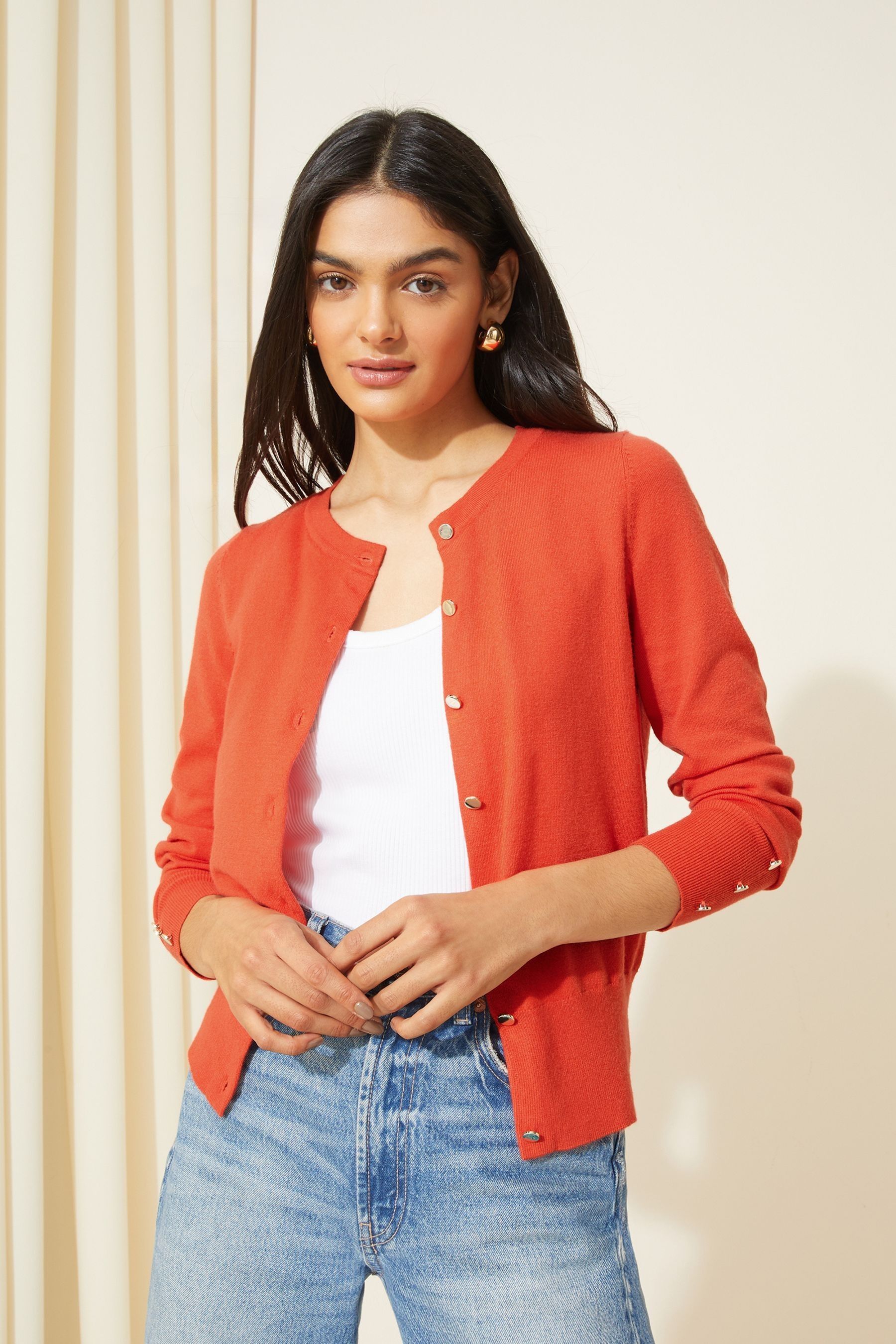 Red crew neck cardigan store