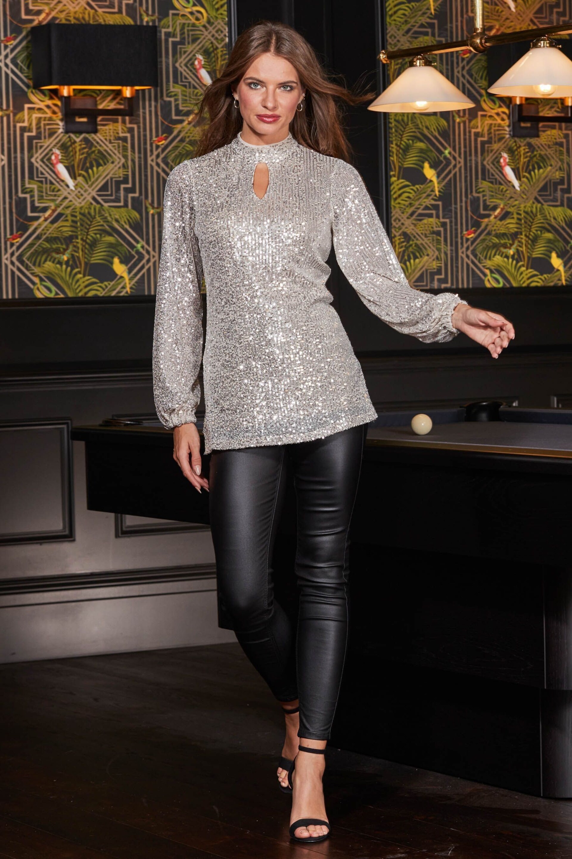 Sosandar Gold Sequin Keyhole Tunic Top - Image 5 of 5