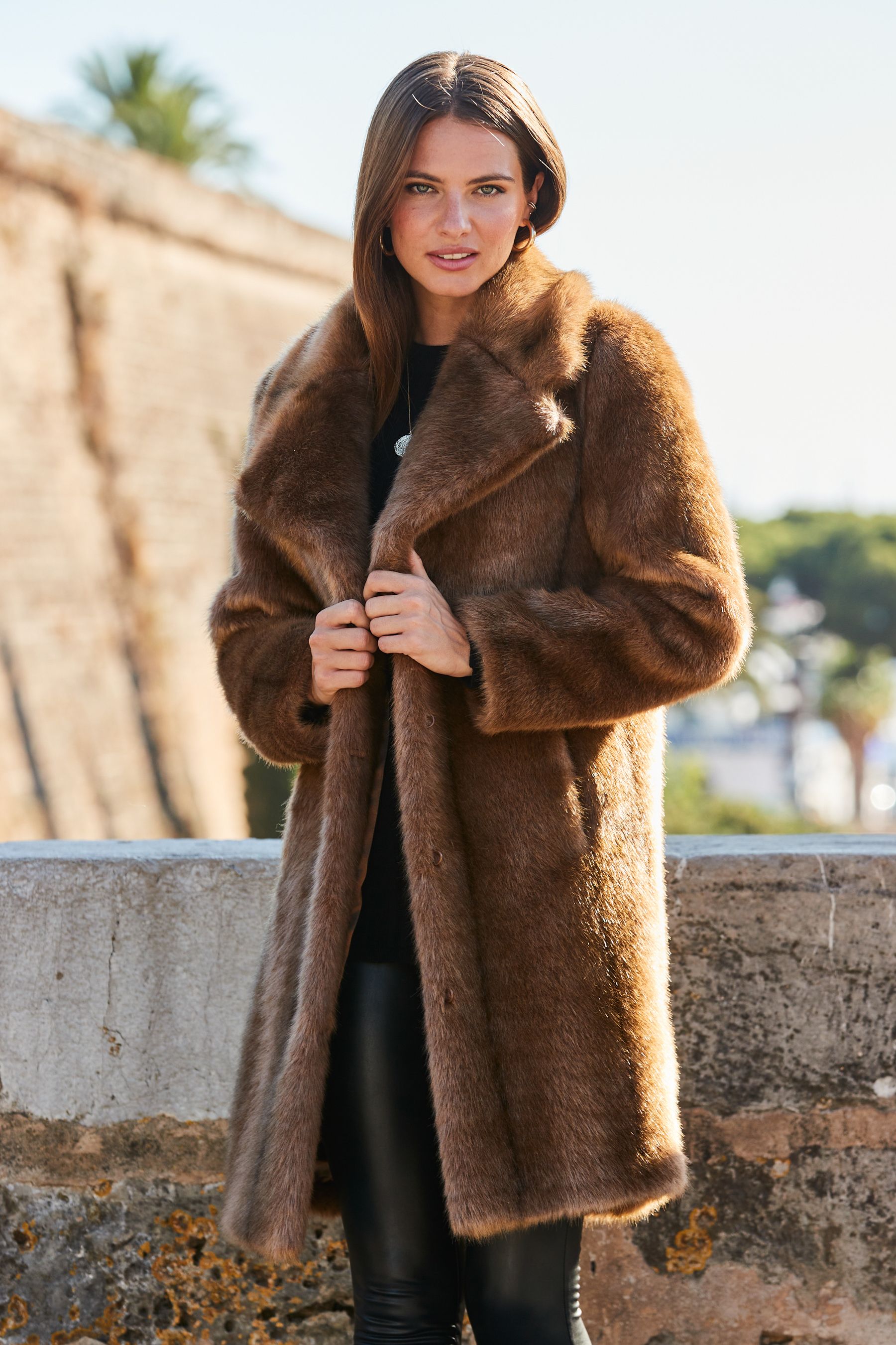 Buy Sosandar Brown Faux Mink Fur Coat from Next Luxembourg