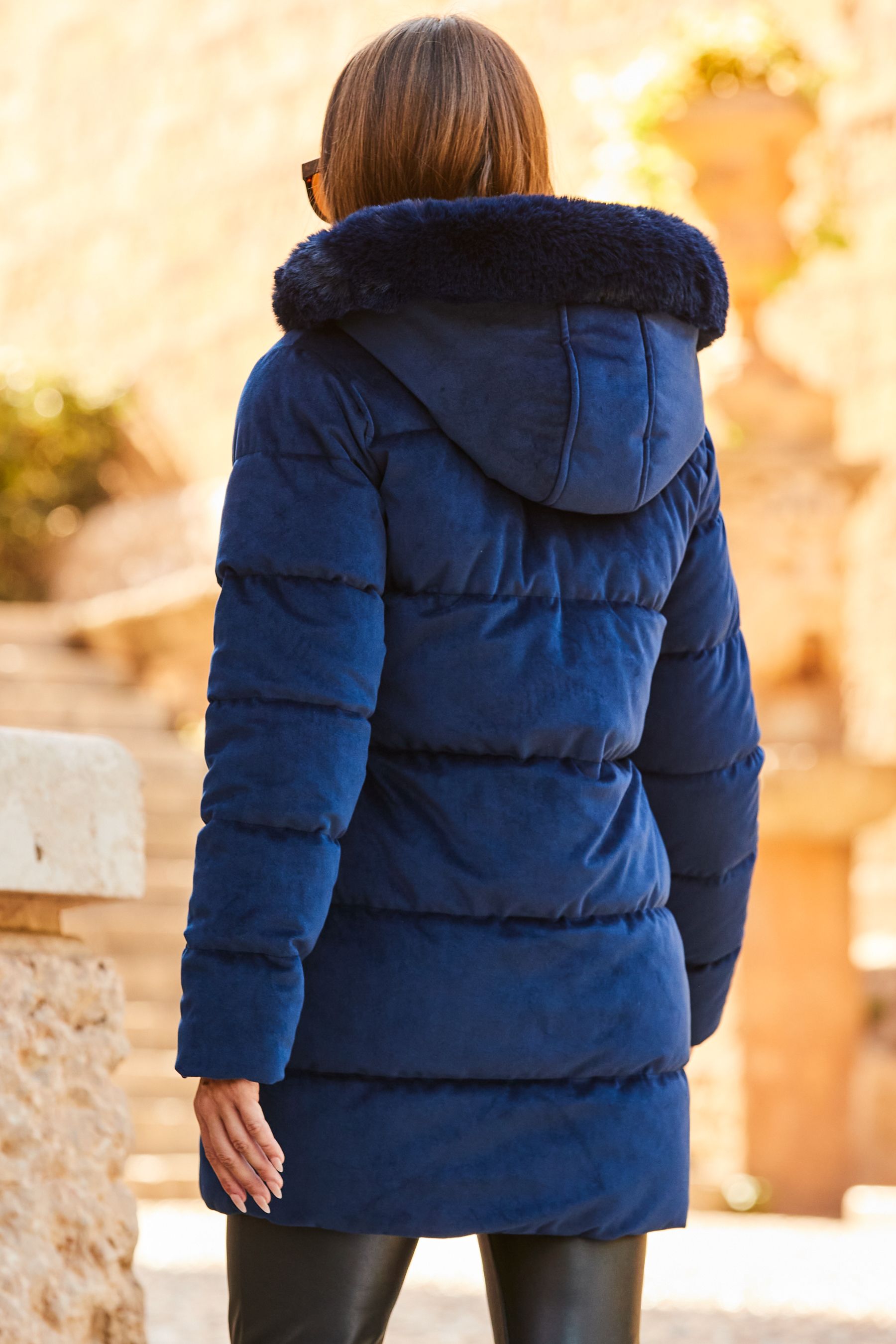 Luxe velour puffer jacket sales