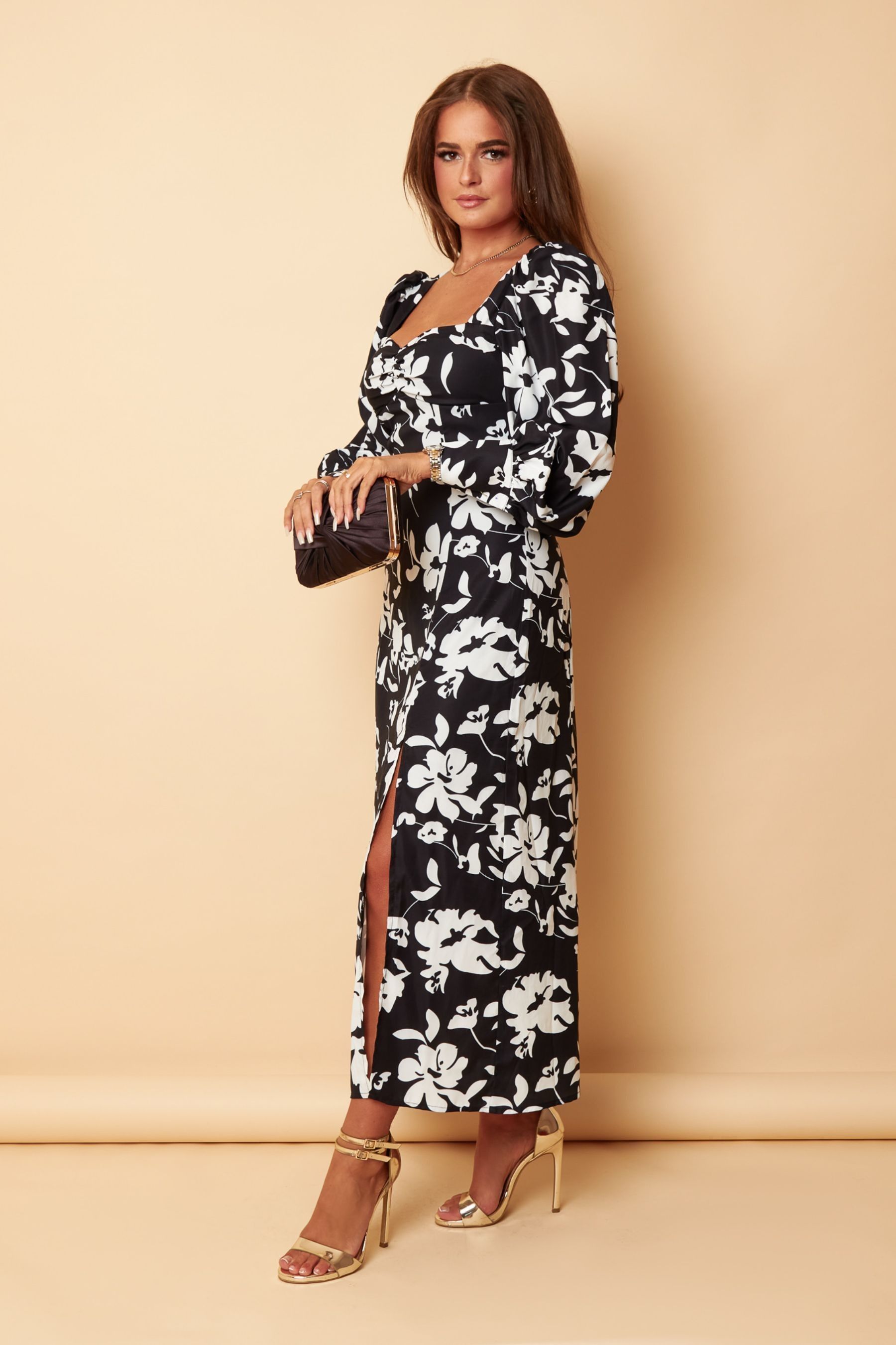Long sleeve split midi dress outlet
