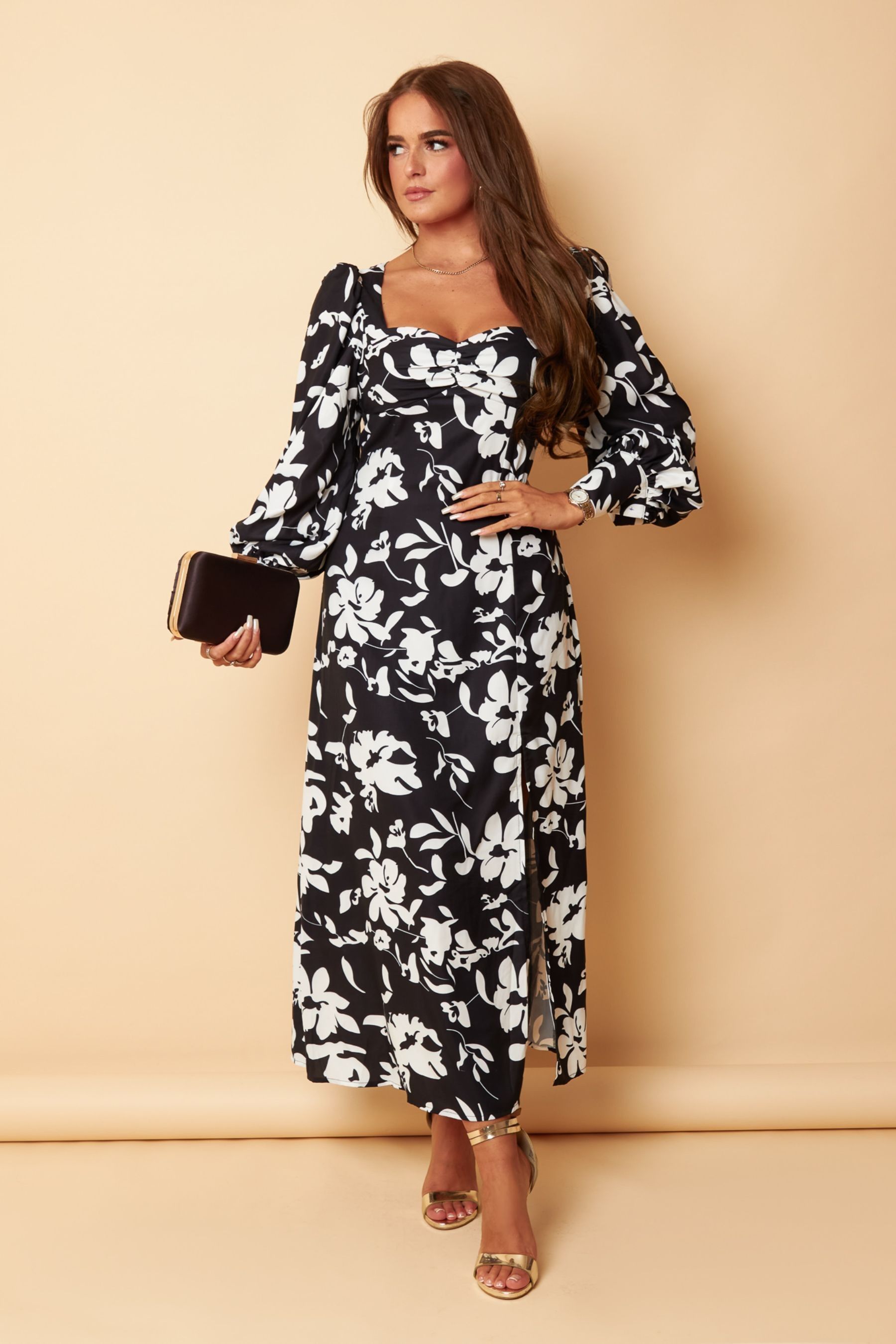Long sleeve split midi dress cheap