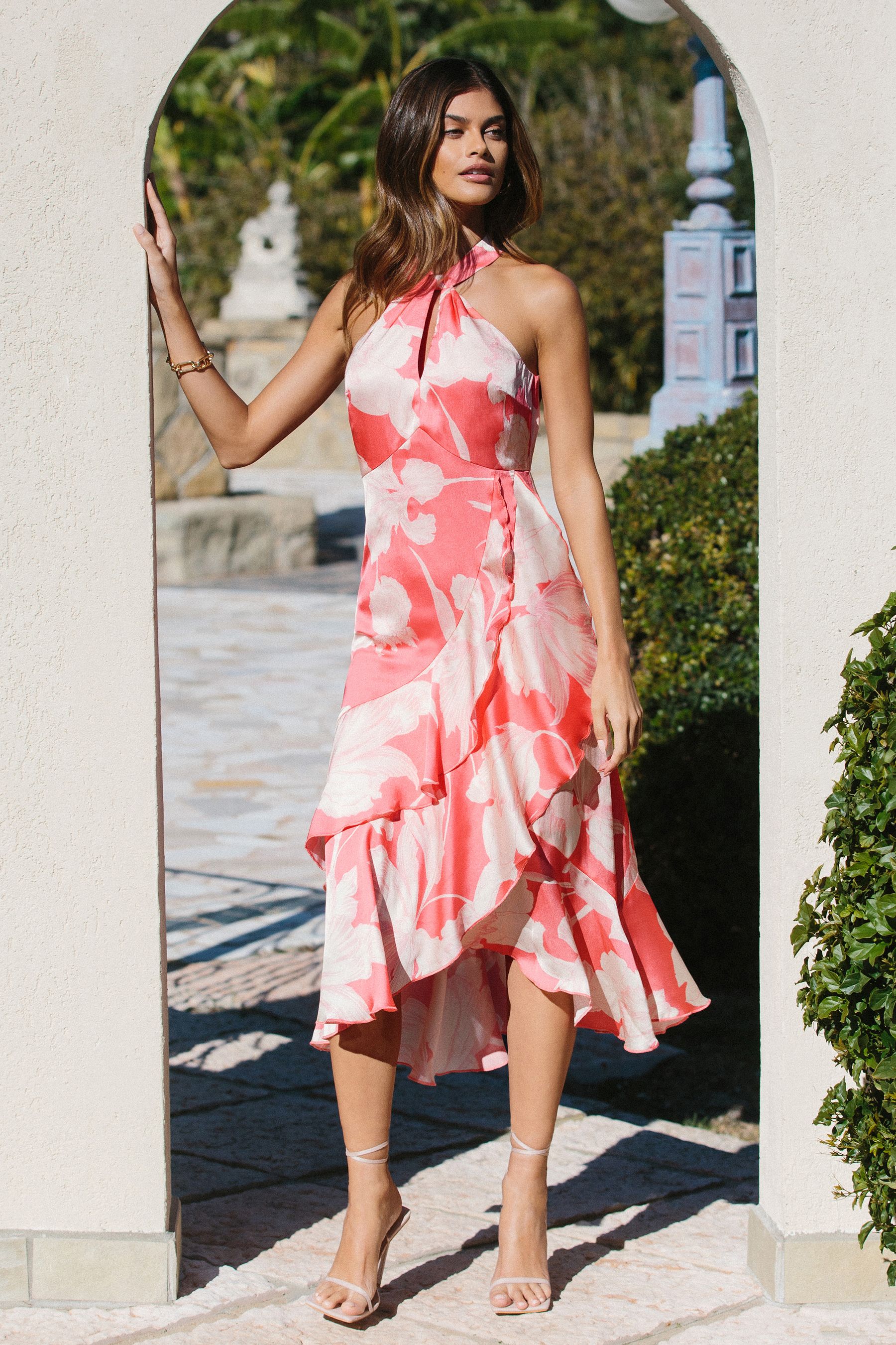 Buy Lipsy White Petite Print Halter Ruffle Tiered Midi Dress from Next Slovakia