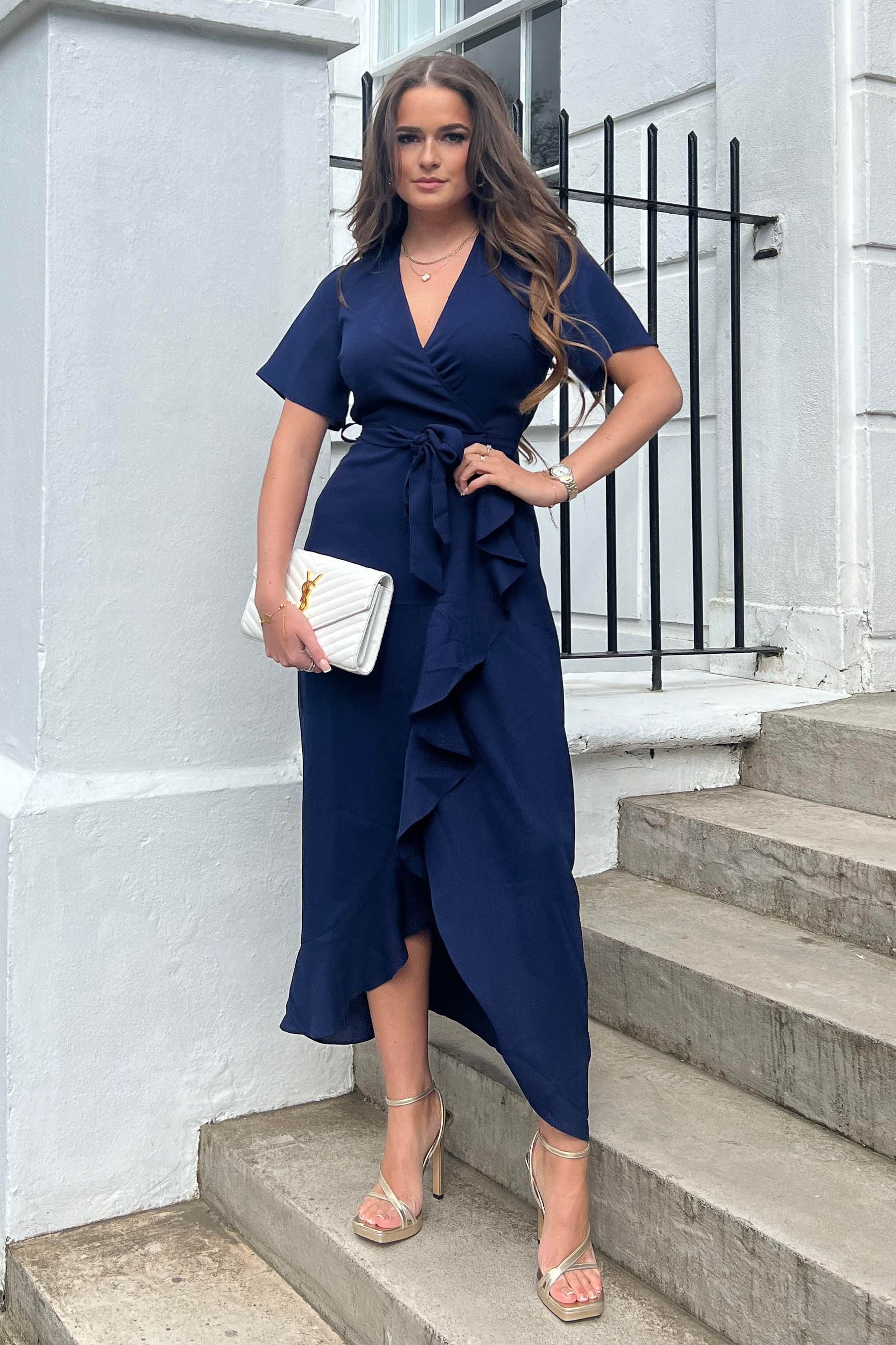Buy Girl In Mind Navy Petite Farren Wrap Maxi Dress from Next Luxembourg