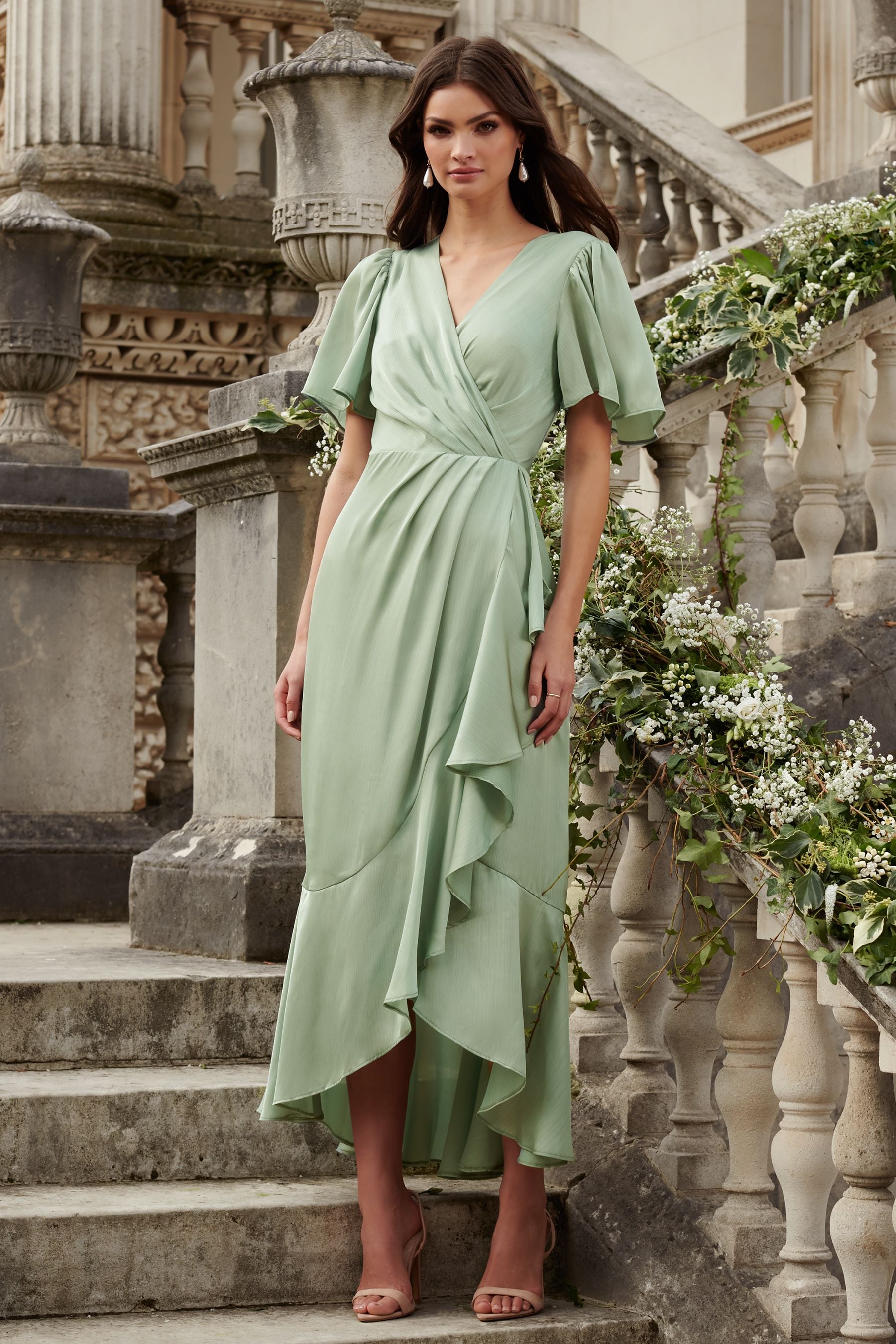 Flutter sleeve wrap dress outlet