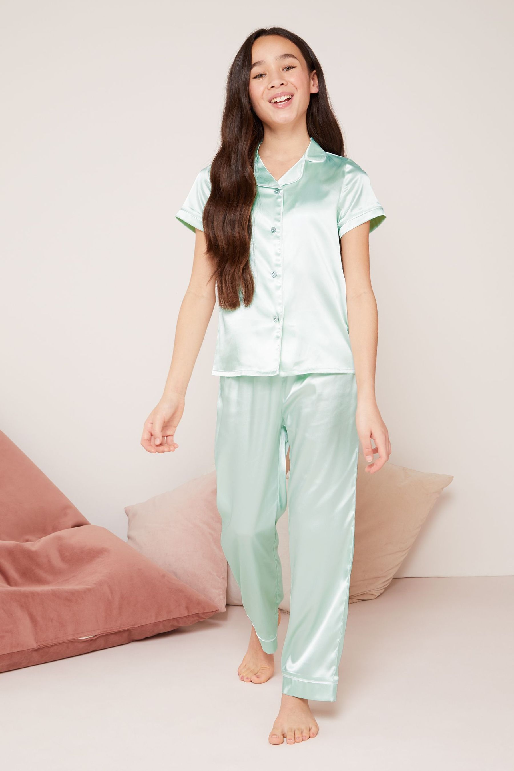 Buy Lipsy Green Long Leg Satin Pyjamas from Next Luxembourg