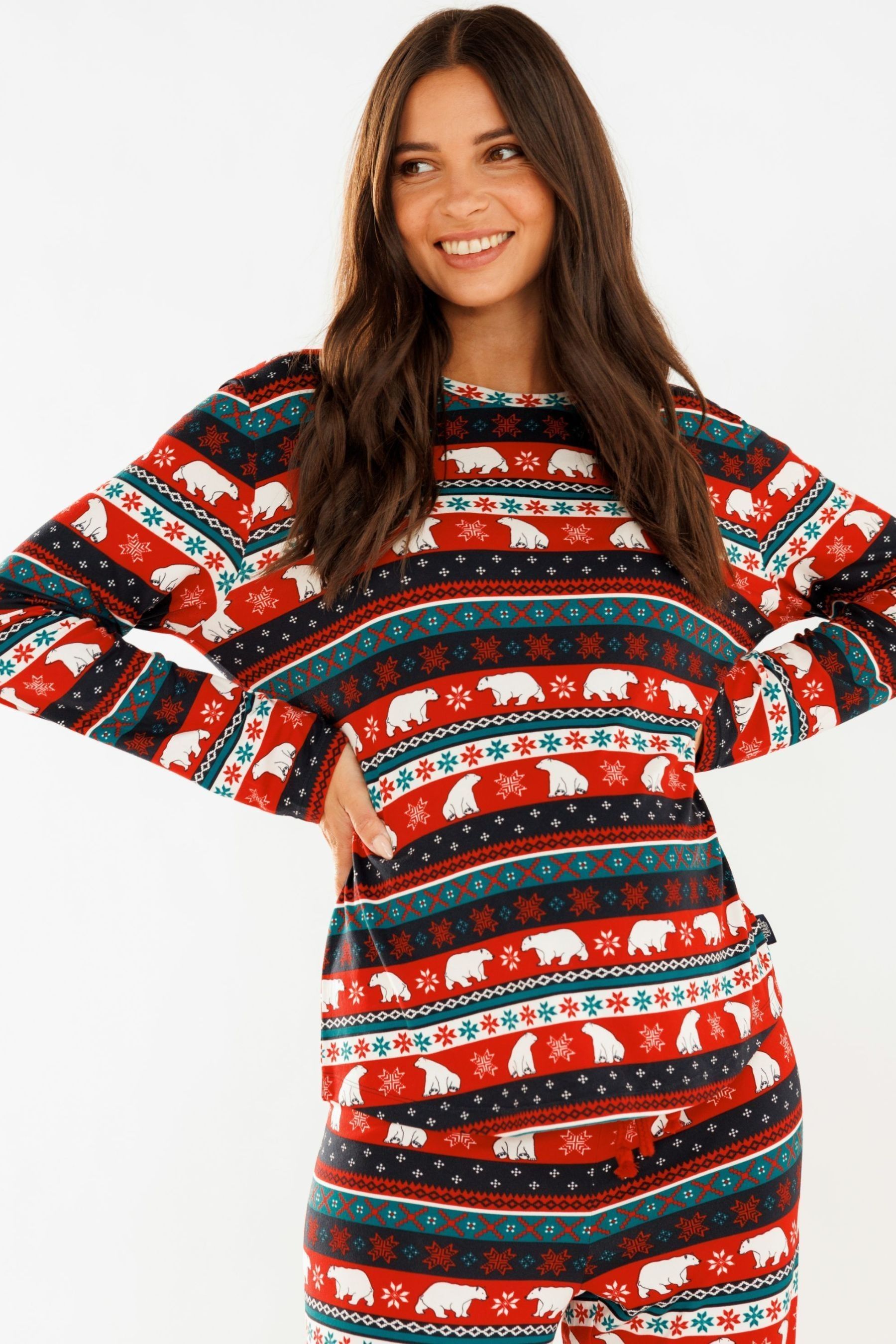 Buy Chelsea Peers Red Polar Bear Womens Maternity Matching Family Christmas Fairisle Long Crew Set from Next Luxembourg