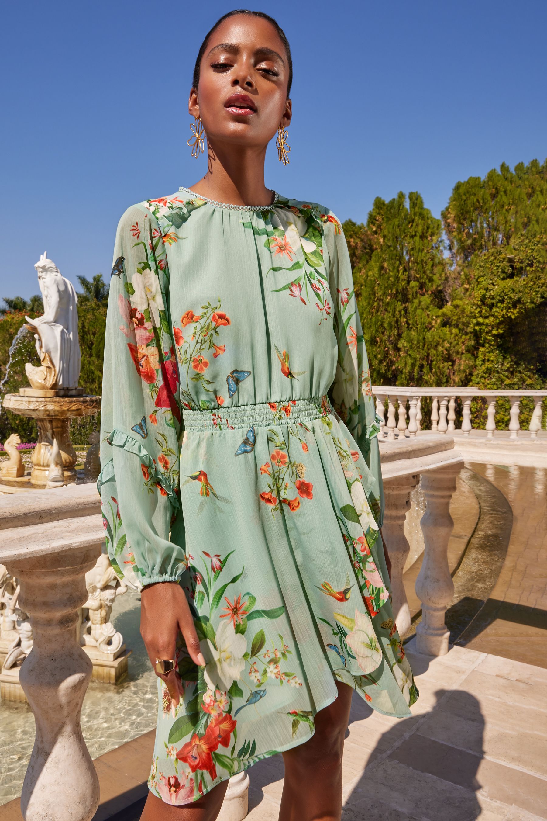 Floral long sleeve skater dress top